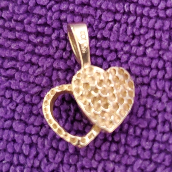 Double 10k yellow gold pendant with a diamond - Picture 2 of 5